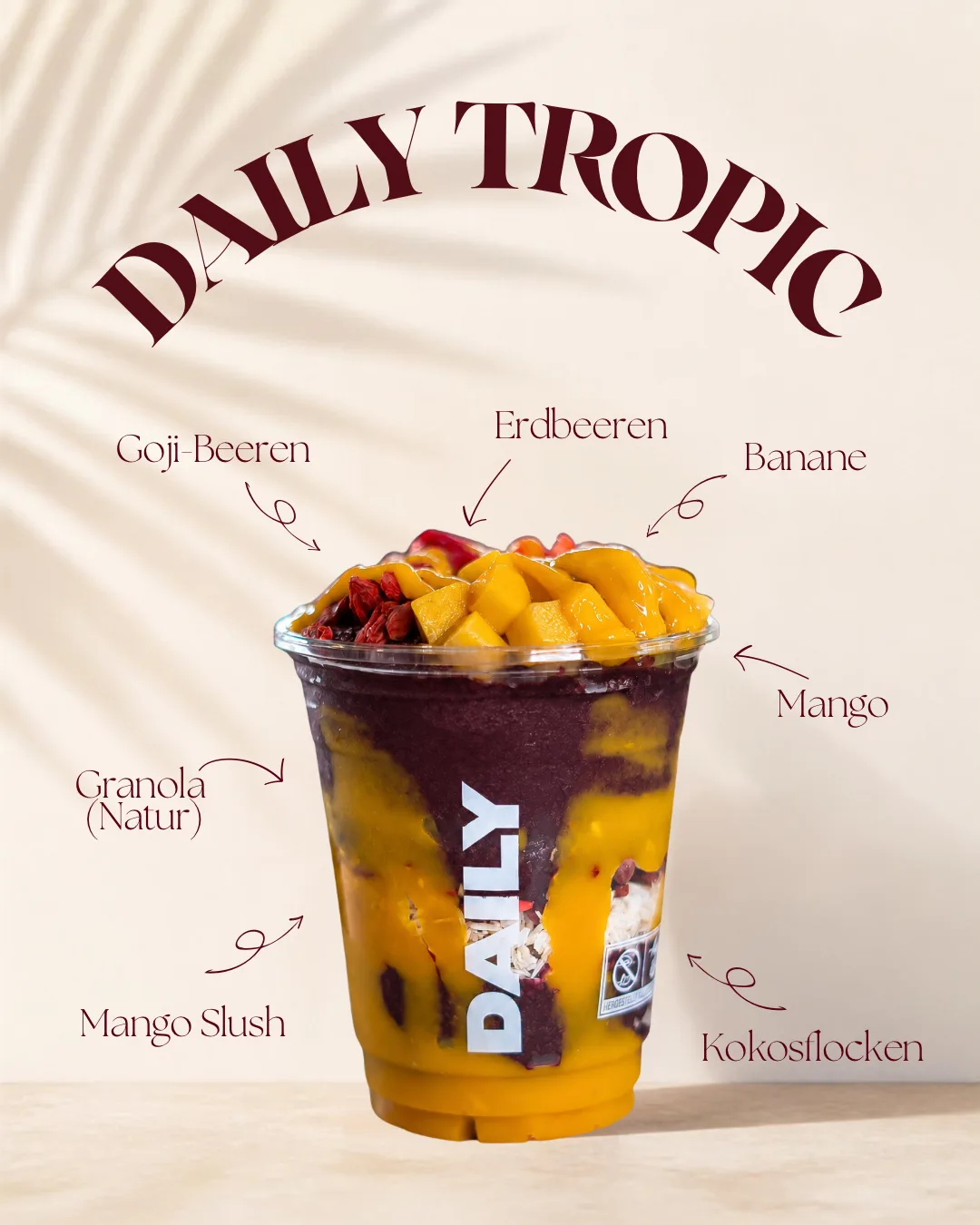 DAILY TROPIC mit Mango Slush, Kokosflocken und Mango bei DAILY